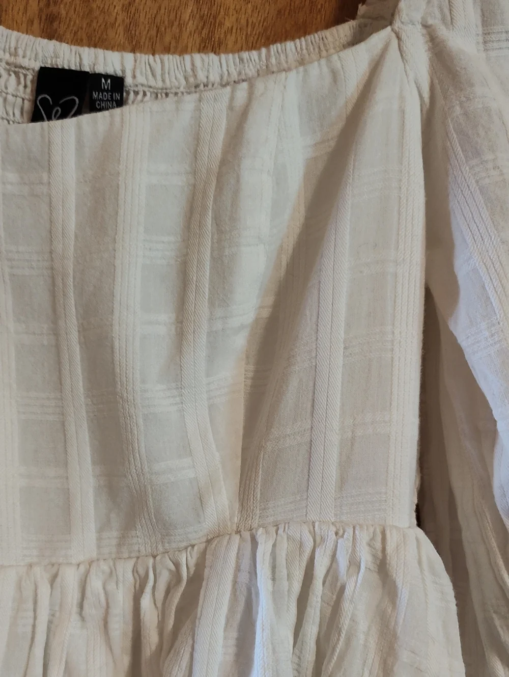 Windsor Puff Sleeve Babydoll Dress White Cotton Smocked Back Lined Size M